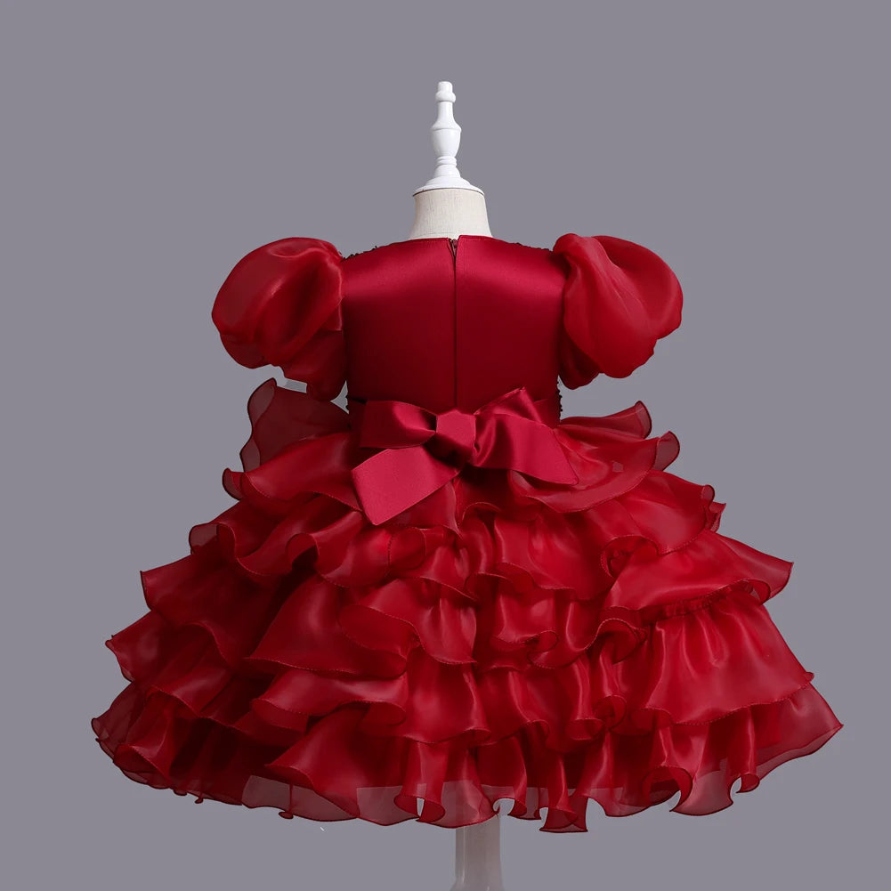 Kinderkleid, rotes Prinzessin-Halloween-Kleid, Kinderkleid, Blumenkleid, 4 bis 12 Jahre Mädchen, Klavier-Performance-Kleid.