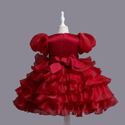 Kinderkleid, rotes Prinzessin-Halloween-Kleid, Kinderkleid, Blumenkleid, 4 bis 12 Jahre Mädchen, Klavier-Performance-Kleid.