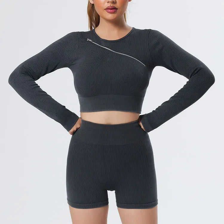 Yoga Suit High Waist Leggings Running Training Tights Sports Outfits Long Sleeve Crop Top Bra Seamless Fitenss Set Fitness Wear