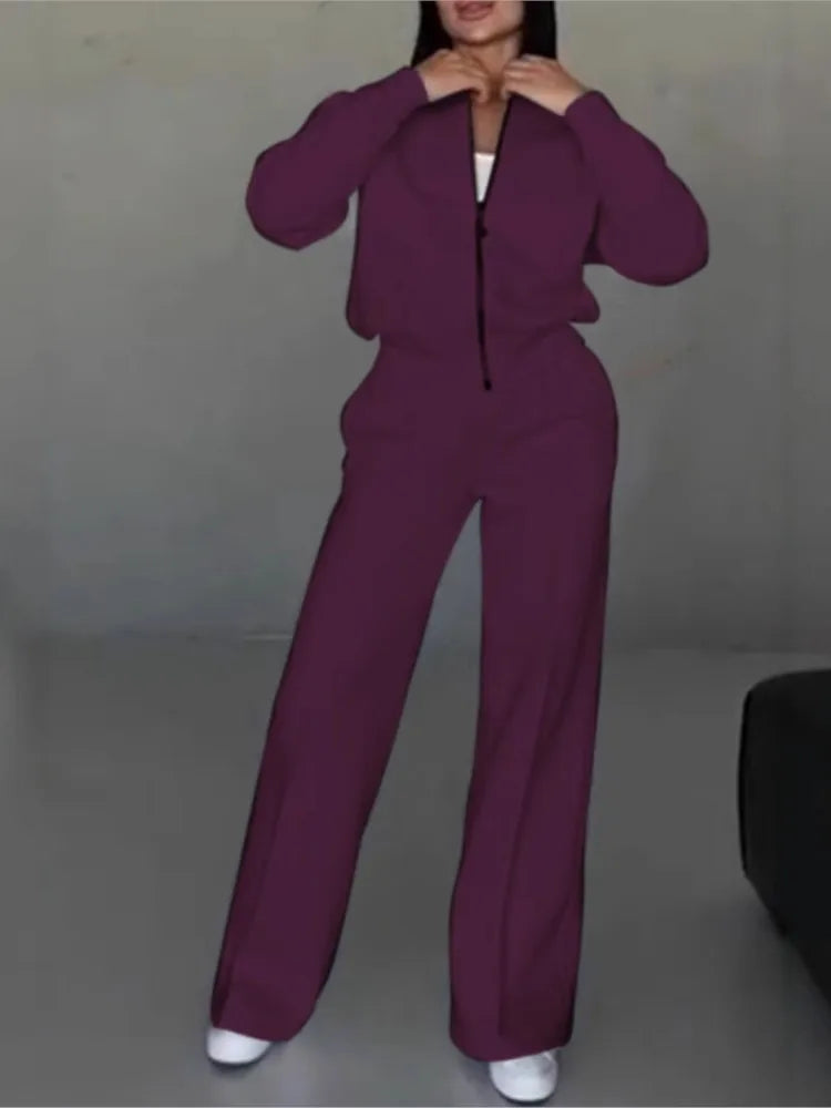 Women Tracksuit 2 Pieces Set Fashion Long Sleeve Zipper Coat Casual Solid Sweatshirt Straight Pants Suit Ladies Autumn Sportwear.