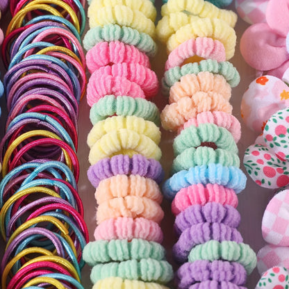 310pcs Hair Accessories Set for Women Colorful Elastic Hair Ties Printed Flowers Hair Bands Girls Sweet Rubber Bands Headbands.