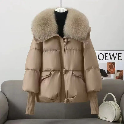 2025 Winter Neue Unten Kurze Gepolsterte Jacke Frauen Parkas Pelz Kragen Dicke Baumwolle Mäntel Kleidung Schwarz Casual Oberbekleidung Weibliche neue