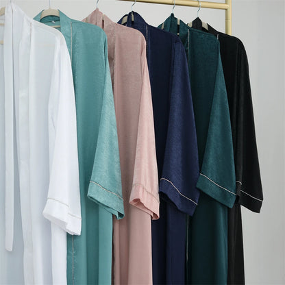 Ramadan Eid Open Satin Shimmer Kimono Abaya Damen Dubai Luxury Islam Muslim Kaftan Dress For Women Kebaya Robe Musulmane Femme.