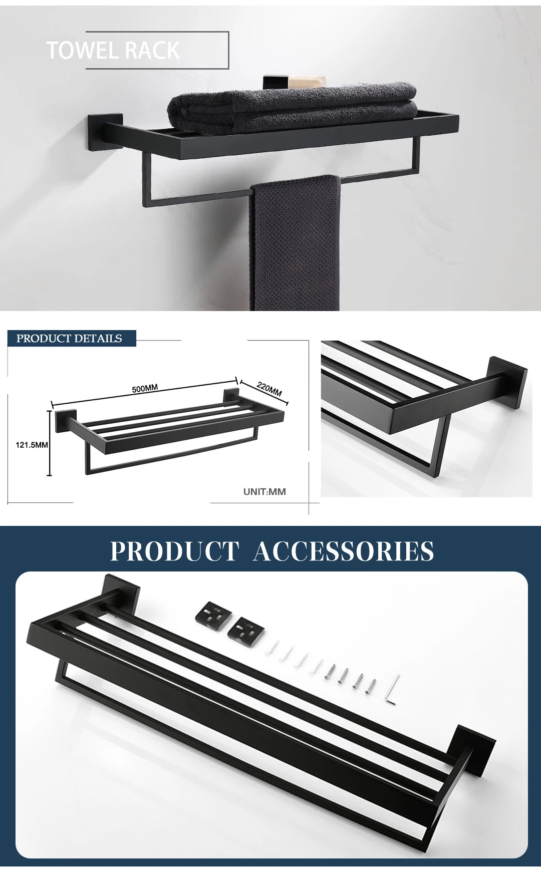 Schwarz Bad zubehör Edelstahl Set Wandre gal Handtuch halter Handtuch halter Taschentuch halter Kleider haken Toiletten bürste Anhänger