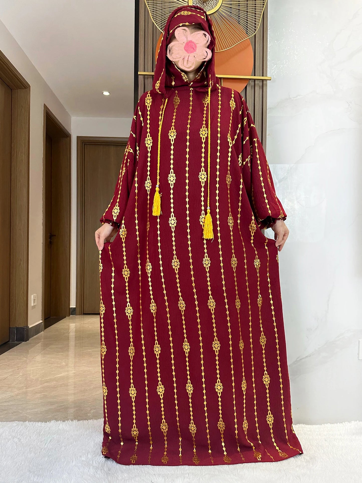 High Grade Cotton Fabric Ramadan Muslim Two-Hat Abaya Dubai Turkey Islam Prayer Clothes Gold Dust Dress Islam Women Dress Kaftan