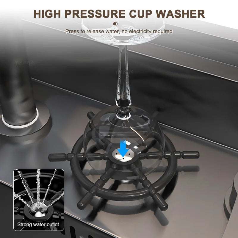 Versteckte Tassenwaschmaschine, Küchenspüle aus Edelstahl, kleiner Einzeltank mit Deckel, multifunktionales Bar- und Balkonwaschbecken