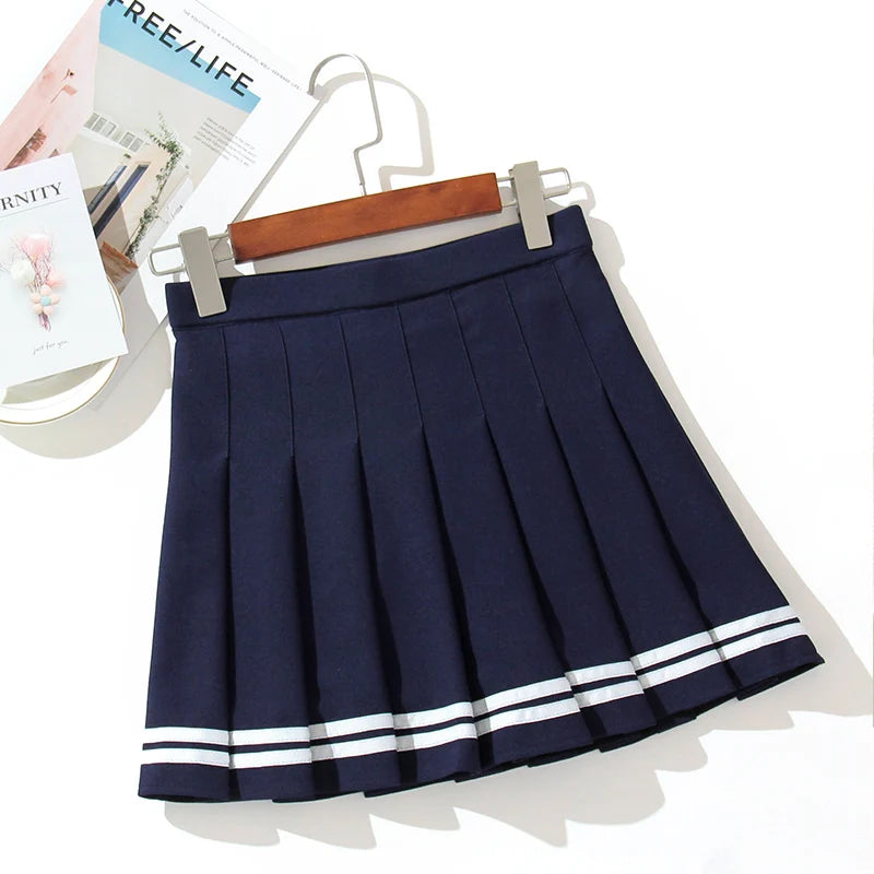 High Waist Women's Skirts Striped Pleated Elastic Waist Female Sweet Mini Dance Plaid Skirt Y2k Korean England Style.