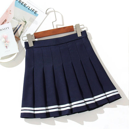 High Waist Women's Skirts Striped Pleated Elastic Waist Female Sweet Mini Dance Plaid Skirt Y2k Korean England Style.