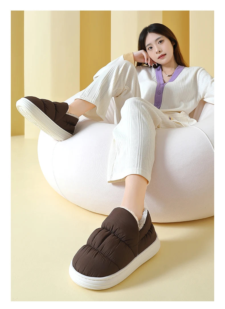 QYCKABY Plush Shoes For Women Mules Indoor Outside Winter Home Warm Fluffy Anti-skid Boots Fur Cotton Shoe Men Outdoors Sneakers.