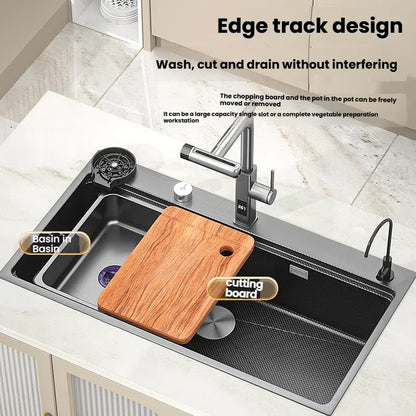 Stainless Steels Kitchen Sink Household Wash Dish and Wash Vegetables Basin Large Single Slot Multifunctional Dishwashing Bowl