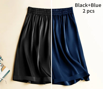 High Waist Ice Silk Acetate Shorts Pants Women's Summer Thin Satin Cropped Pants Casual Loose Plus Size Pajamas Women Shorts.