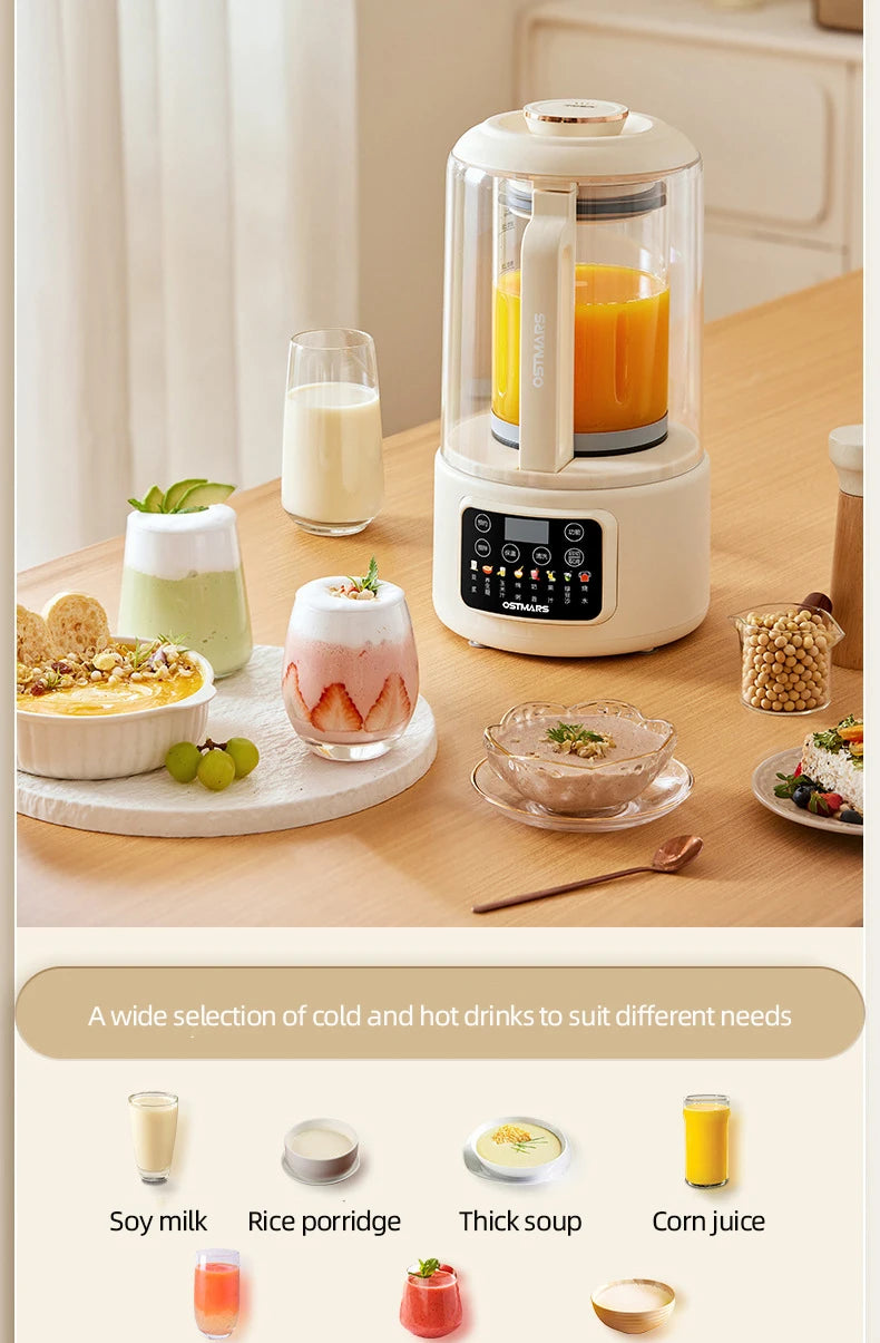 1.5L Soybean Milk Machine Wall Breaking Machine with Soundproof Cover Multifunctional Fruit Vegetable Juicer Automatic Blender.