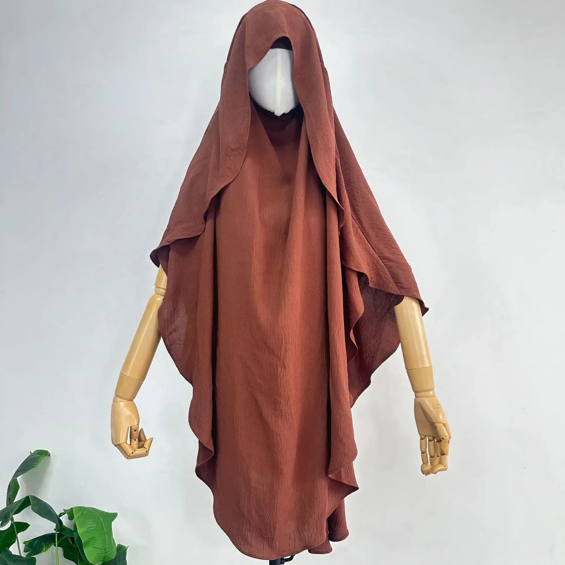 2025 Summer Muslim Women's Hijabs Traditional Soft Plain Scarf Khimar One Layer Stretch Soft Split Traditional Zip Chador.