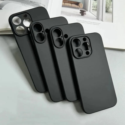 Luxury Black Silicone Matte Phone Case For iPhone 16 15 14 11 12 13 Pro Max 15 Plus 12 Mini 16E Xr X Xs Max Back Cover Soft Case.