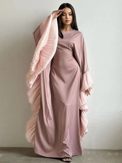 Ramadan Eid Kebaya Muslim Batwing Abaya Damen Dubai Luxury Abayas For Women Kaftan Satin Dress Islam Caftan Marocain Robe Femme.