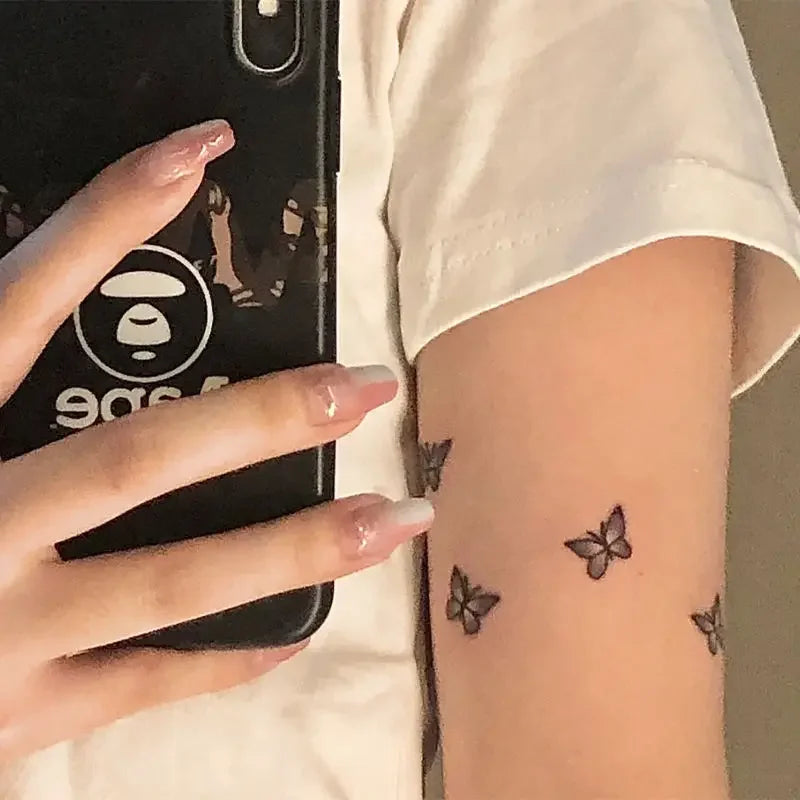 1/6pcs Black Butterfly Fake Tattoo Waterproof Temporary Tattoo Stickers Leg Arm Hand Foot Body Arts Magic Flower Texture Sticker.