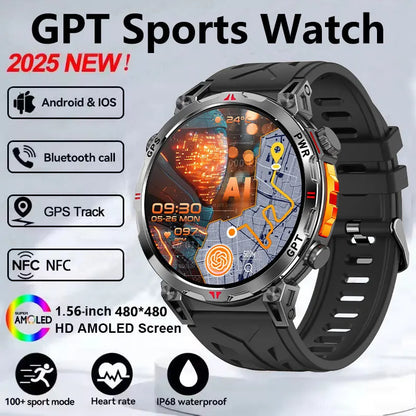2025 GPS Sports Smart Watch GPT AMOLED 1.56 inch 488 * 488 Heart Rate Blood Oxygen Blood Pressure Monitoring 3ATM Smartwatches