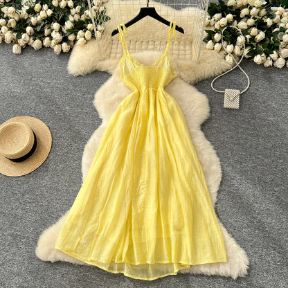 SINGREINY 2025, süßes Sommerkleid für Damen, Spaghettiträger, plissiert, 3D-Blumenmuster, schickes Sommerkleid, Fairycore, unregelmäßiges Kleid.