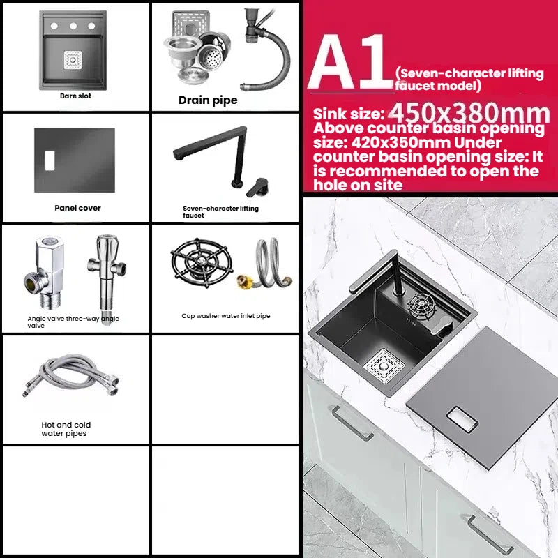 Stainless Steel Small Hidden Kitchen Sink Household Bar Wash Vegetable Basin Mini Single Slot With Cover Plate Cup Washer