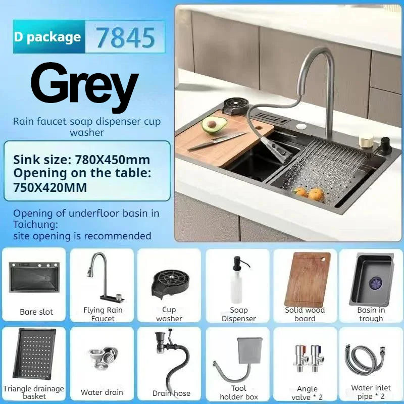 High-end stainless steel Kitchen Sink Matte Square Kitchen Accessories Large Single Sink Wash Basin With Faucet