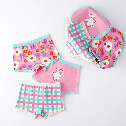 3Pcs/lot Kids Panties 7 Collections Chirdren's Underwear Lovely Girls Briefs Floral Grid Cute Pants Baby Dots Cotton Underpants.