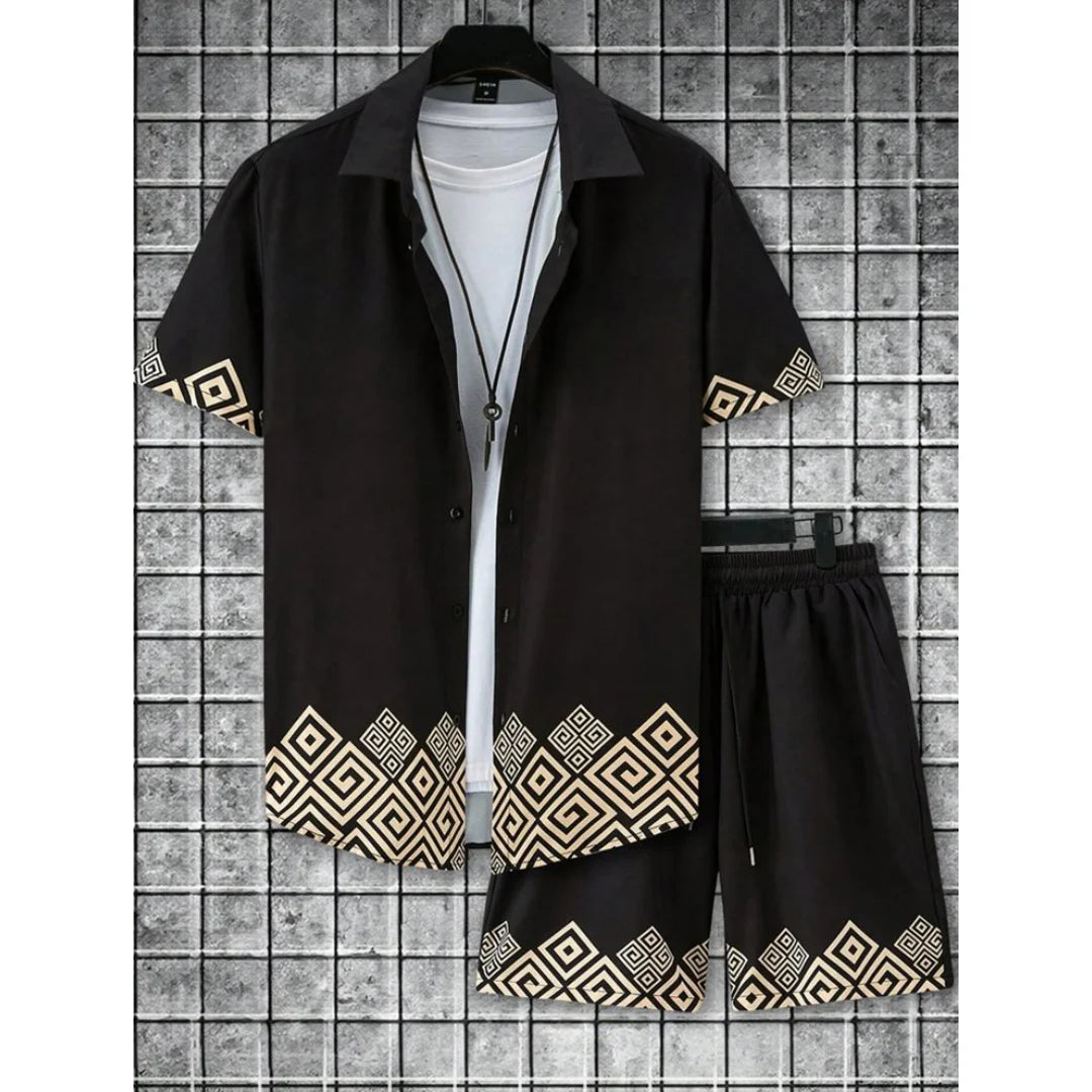 Casual Y2k Men's Shorts, Fashionable Men's Short-sleeved Shirts, Summer Short-sleeved Shirts And Beach Shorts Men's Sets.