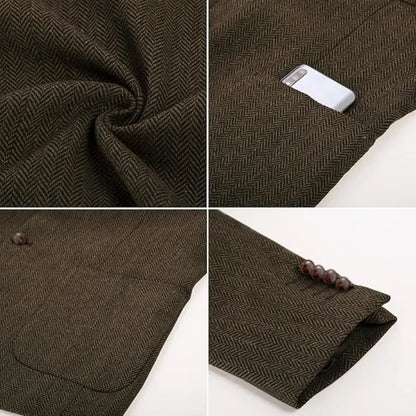 British-style men's suit jacket Houndstooth tweed sports jacket Double-breasted formal jacket    British-Style Men's Suit Jacket.