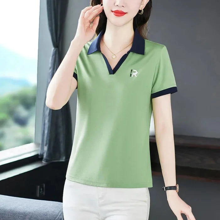 Women's Slim Fit Polo Shirt Short Sleeve T-Shirt Casual Sporty Loose Fashionable Summer Top Turn-down Collar Comfortable
