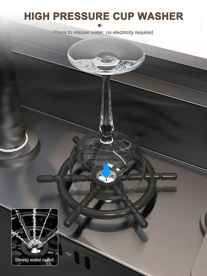 Versteckte Tassenwaschmaschine, Küchenspüle aus Edelstahl, kleiner Einzeltank mit Deckel, multifunktionales Bar- und Balkonwaschbecken