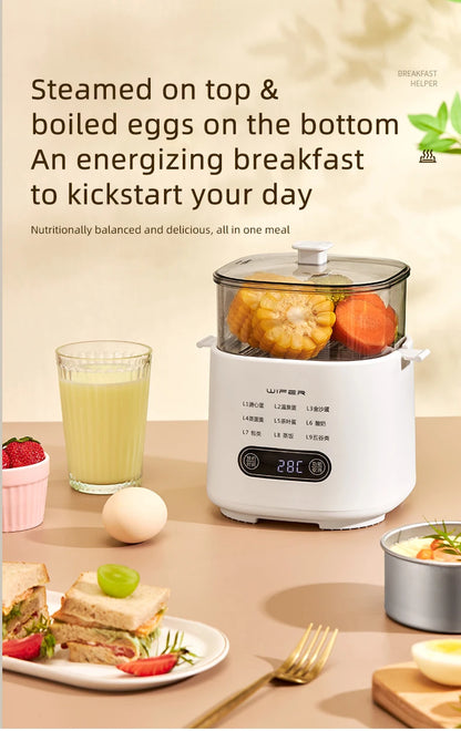 300W Electric Egg Boiler Breakfast Machine Multicooker Steamer Automatic Egg Cookers Home Egg Custard Steaming Cooker with Timer.