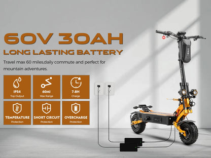 YUME X11+ adult electric scooter 6000W dual motor 60V 30Ah battery 11-inch tires top speed 95km/h range 100km..