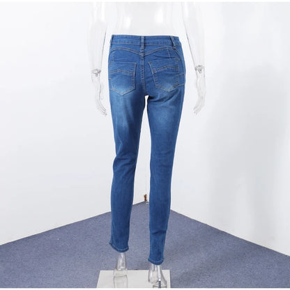 Street Slim Women's Blue Pencil Denim Pants Women Zipper Pockets Lady Jeans 2025 Autumn Lady Casual Street Trouser.