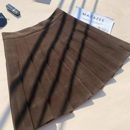 Faux Wool Pleated Skirts for Women Y2K Autumn Winter High Waist Preppy Woolen Jk Dance Skirt Korean Streetwear Female Mini Skirt.