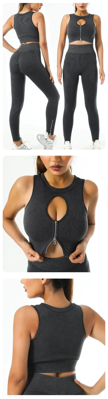 Yoga Suit High Waist Leggings Running Training Tights Sports Outfits Long Sleeve Crop Top Bra Seamless Fitenss Set Fitness Wear