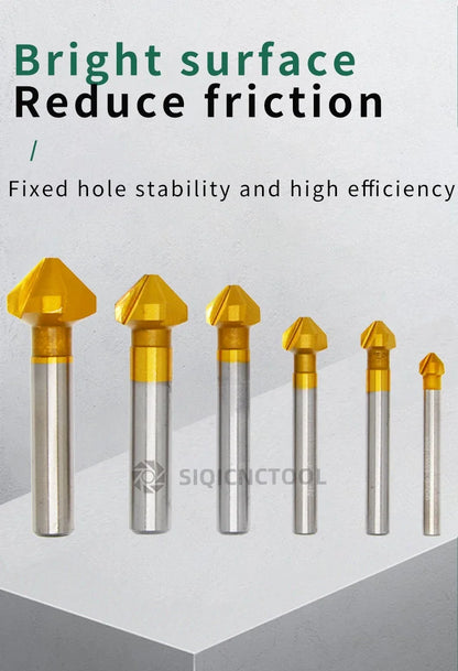 SLUGB 90 Grad 3-schneidiges HSS-Fasenfräser-Schaftfräser-Werkzeug für Holz, Stahl, Senker, Bohrer-Set, Elektrowerkzeug, fertig