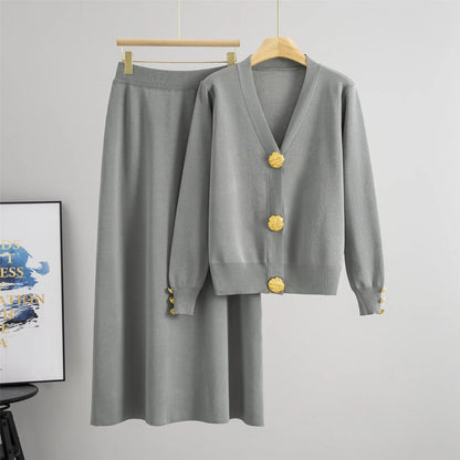 Women Knitted Sweater Muslim 2 Piece Set Cardigan Single Breasted Coat Long Skirt Suit Knit Outfits Morocco Autumn Winter 2025.