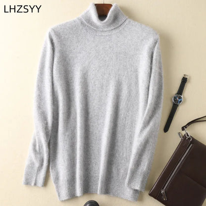 Men's 100% pure Mink Knitted Sweater Turtleneck Large Size Casual Pullover Autumn Winter New Base Shirt Men Warm High Lapels Top.