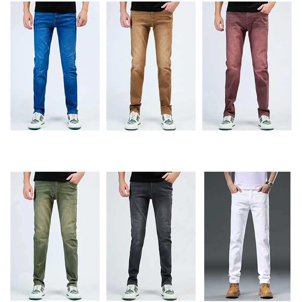 2025 Autumn Men's White Slim Fit Straight Jeans Casual Stretch Denim Pants Comfortable Fashion Streetwear Male Brand Clothing.
