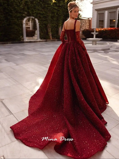 Mina Maßgeschneiderte Perlen, luxuriöse Damen-Abendkleider für besondere Anlässe, quadratischer Führer, rückenlang, Party, elegante Frau, Abschlussball.