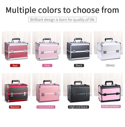 Makeup Train Case Pro Adjustable 4 Sliding Trays Cosmetic Case Storage Organizer Box Lockable Compartments.