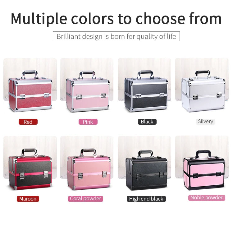 Makeup Train Case Aluminum Alloy Case Pedicure Tool Box with Handle Cosmetic Box Portable Makeup Case Organizer.
