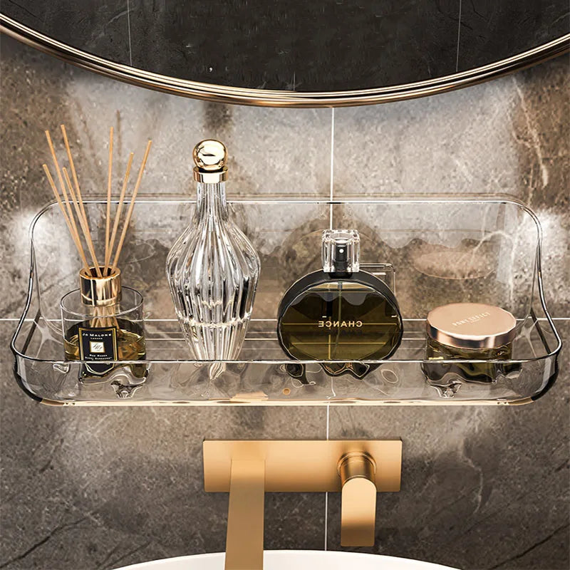 Acryli Badezimmerregal ohne Bohrer, Organizer für Dusche, Aufbewahrungsregal, Waschtisch, Kosmetik, Aufbewahrungsregal, Wandmontage, Toiletten- und Shampoo-Halter