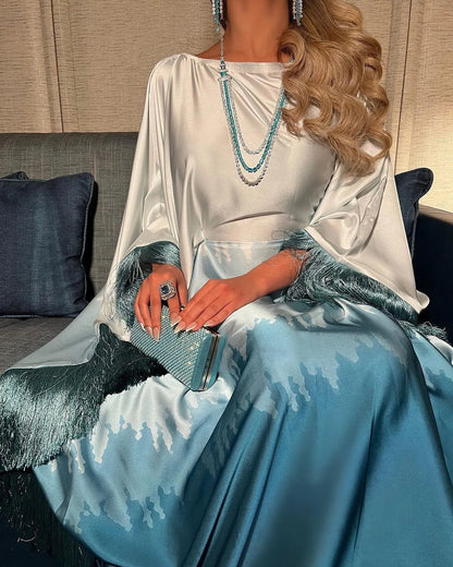 Uni Tassel Gradient Dubai Muslim Abaya For Woman O-Neck Elegant Casual Loose Moroccan Saudi Kebaya Fashion Party Dress 2025.