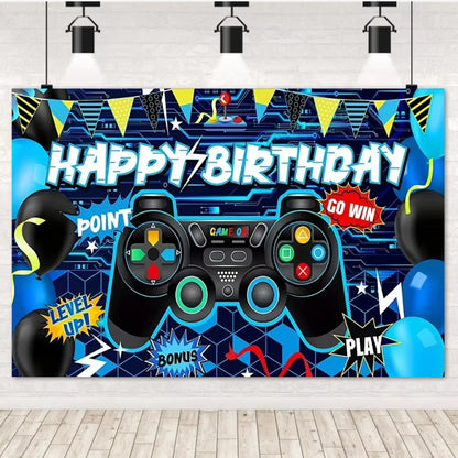 Game On Theme Video Gamer Kids Birthday Party Neon Green Gaming Next Level Up Background Baby Shower Decoration Supplies Props.