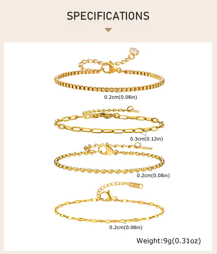 Non Tarnish Stainless Steel Bracelet Stackable for Women, Thin Herribone Chain Bracelet Waterproof Gold Plated Jewelry.