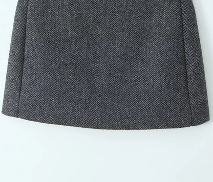 YENKYE Women Vintage High Waist Woolen A-line Mini Skirt Elegant Lady Office Wear Autumn Winter Skirts.