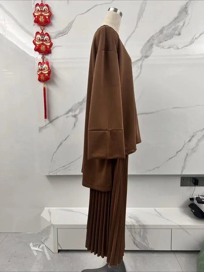 Eid Muslim Two Piece Set Women Top Long Skirt Suit Ramadan Morocco Dubai Islam Casual Ensemble Femme Arabic Skirts Outfits 2024.