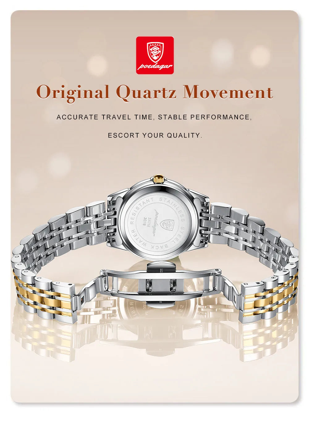 POEDAGAR Top Luxury Woman's Quartz Watch Waterproof Luminous Date Week Ladies Casual Watch Stainless Steel Elegant Women Watches.