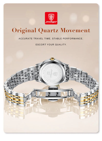 POEDAGAR Top Luxury Woman's Quartz Watch Waterproof Luminous Date Week Ladies Casual Watch Stainless Steel Elegant Women Watches.
