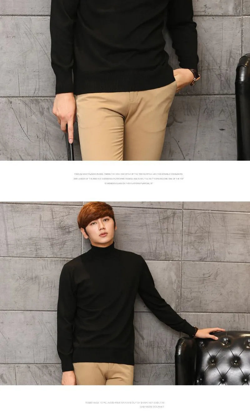 Cashmere Wool Solid Autumn Winter Men's Warm Turtleneck Knit Loose Long Sleeve Sweater Casual Comfortable Pullover Thick Sweater.